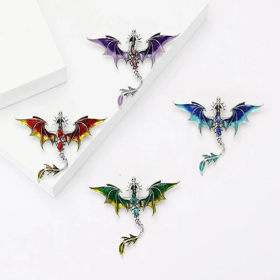 Trendy Enamel Flying Dragon Brooches for Women Unisex Animal Pins Multi-color Available Casual Party Accessories Gifts