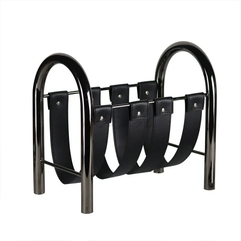 رف المجلات، تخزين الدراسة، رف تخزين إبداعي محمول باليد، جلد أسود معدني حديث #1