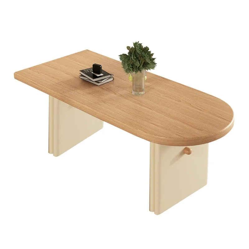 

Oval solid wood dining table, household log retro semi-circular arc wall table and chair combination