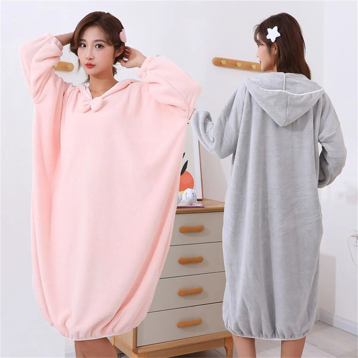 Lady Bath Towels Wearable Coral Velvet Thickening Bath Towel For Body Fast Drying Hooded long sleeved Bathrobes Bath Skirts