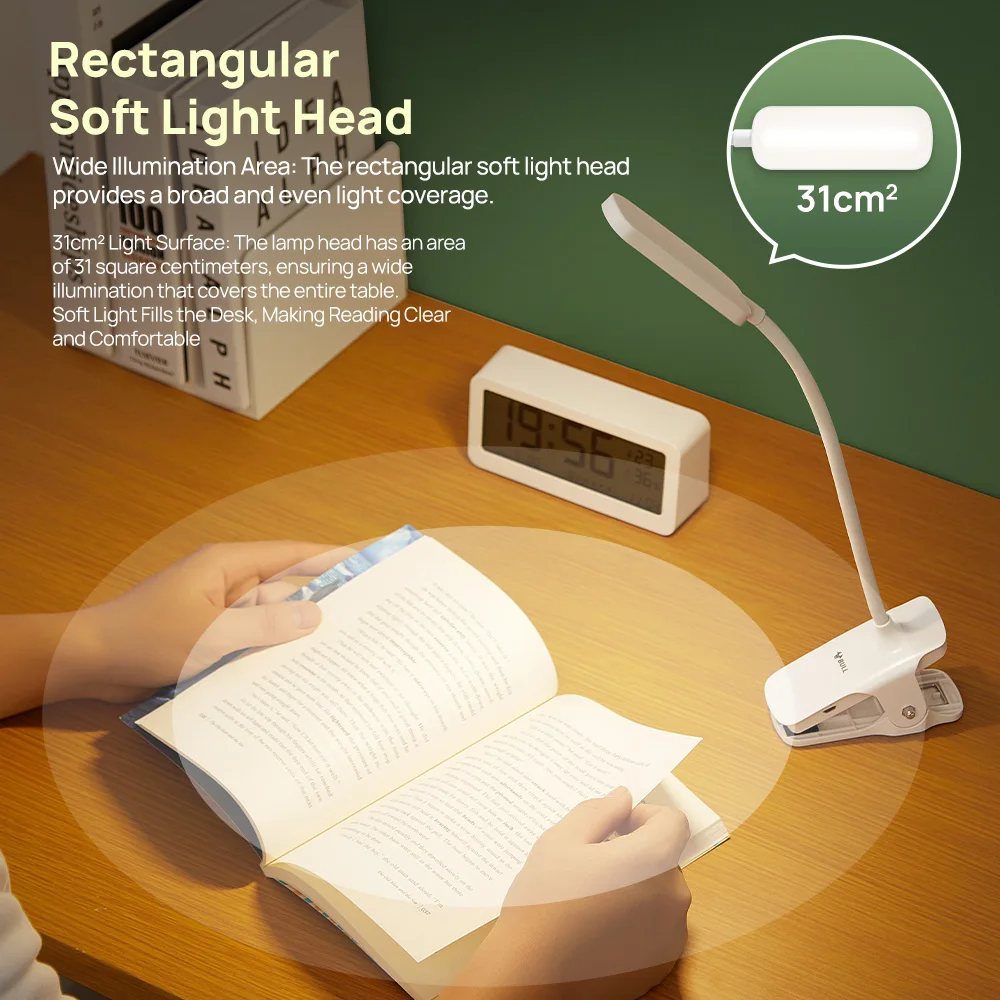 Goneo Eye-Care Clamp Desk Llight Foldable Reading Lamp Rechargeable Blue Ray Protection Book Light