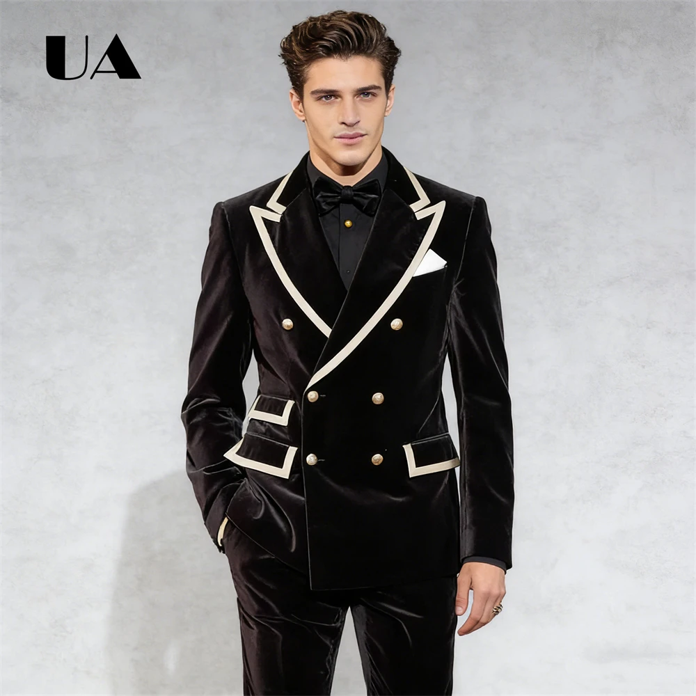 

Doubel Row Flannel Suit, Fashionable Men's Two piece Suit, Jacket Pants, XXS-7XL Custom Tailoring Prom Suit Attire Autumn