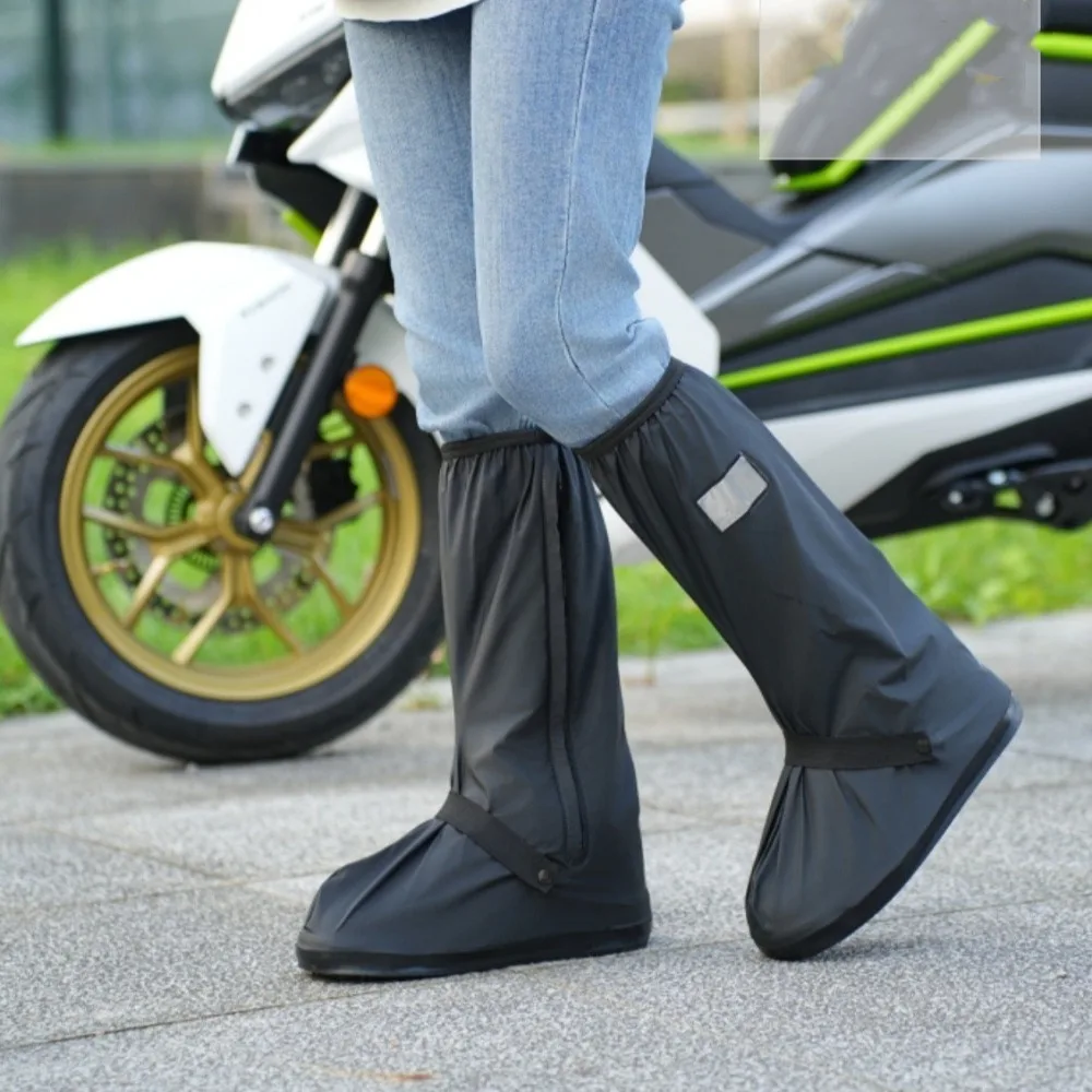 Botas de lluvia impermeables, cubiertas antideslizantes, zapatos reflectantes de barro, cubiertas antipolvo, Botas de lluvia de tubo alto ajustables, conjunto de ciclismo