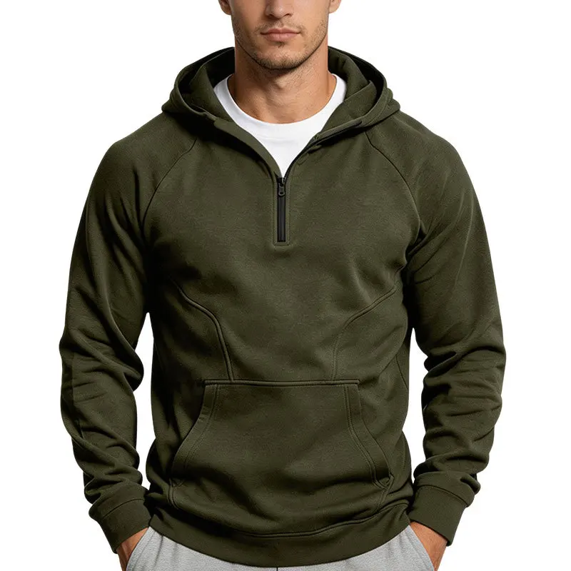 Men's Autumn Winter Half-zip Fleece-lined Warm Long-sleeve Hoodies Sweatshirt