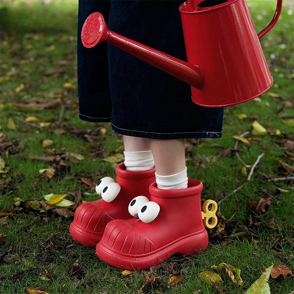 Botas de Lluvia para Mujer, Divertidas, con Ojos andes, Antideslizantes, Impermeables, Lindas, Estilo Coreano, Cortas, de E...