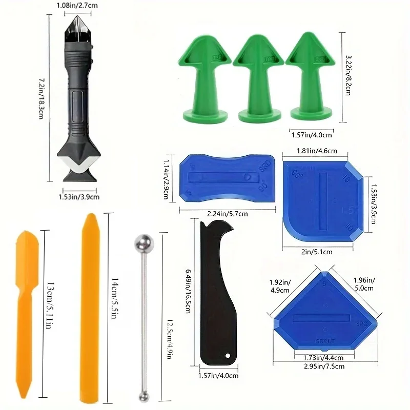 أدوات السد السيليكون مع رأس من الفولاذ المقاوم للصدأ، فوهة مانعة للتسرب من السيليكون، مكشطة الجص، أدوات رائعة لنافذة الحمام والمطبخ