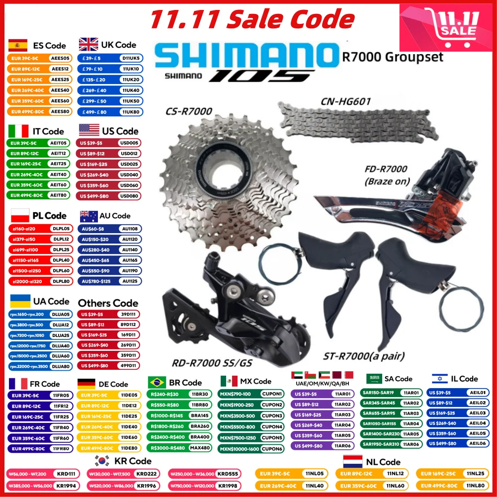 Shimano 105 R7000 Groupset Road Bike Bicycle Set CS-R7000 12-25T/11-34T/11-32T/11-30T/11-28T CN-HG601 ST-R7000 RD-R7000 FD-R7000