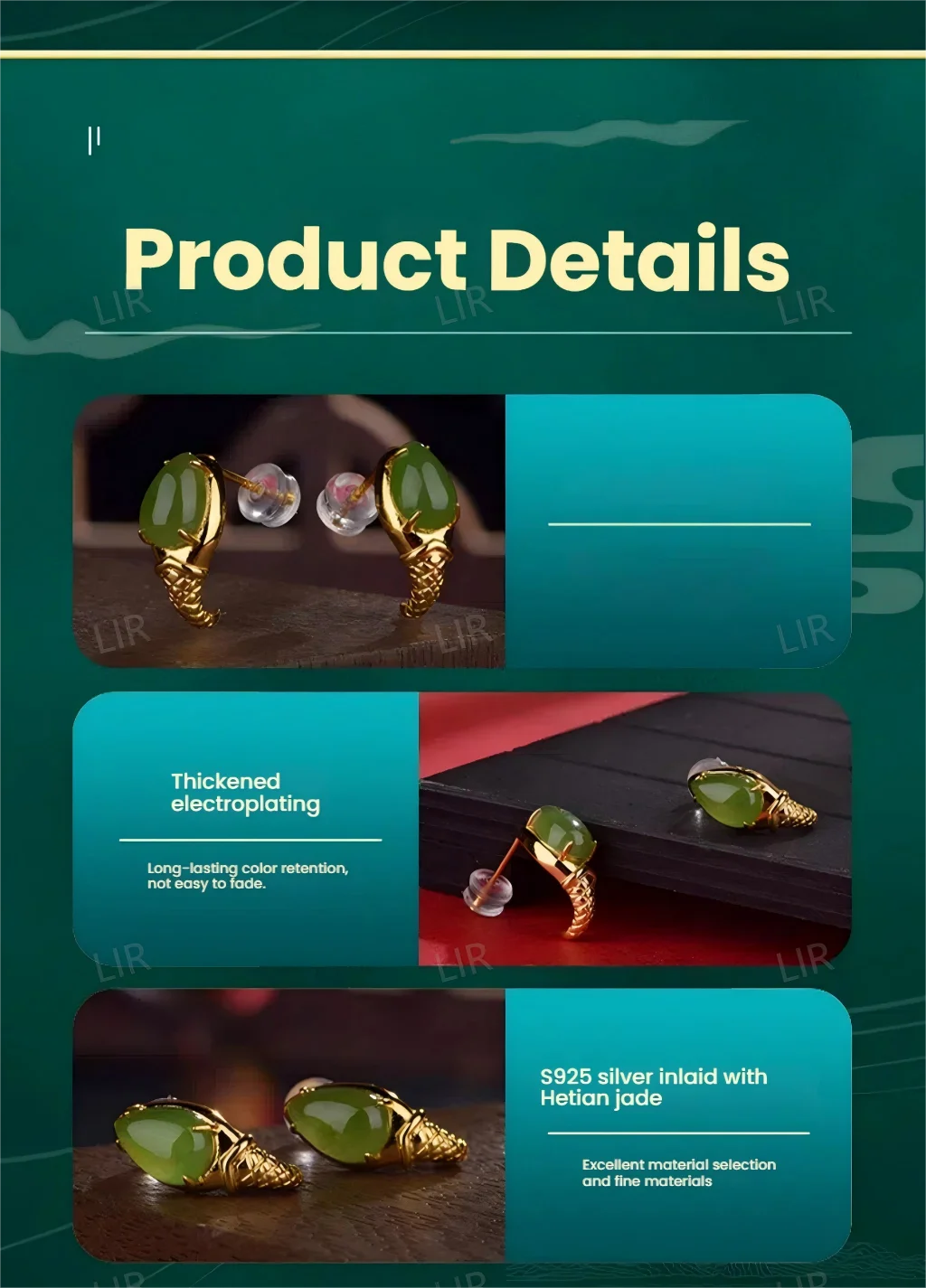 أقراط فضية S925: مسمار كبير من اليشم الهيتي الطبيعي "ال وعد الأبدي". | رومانسي أنيق + شهادة مجوهرات #6