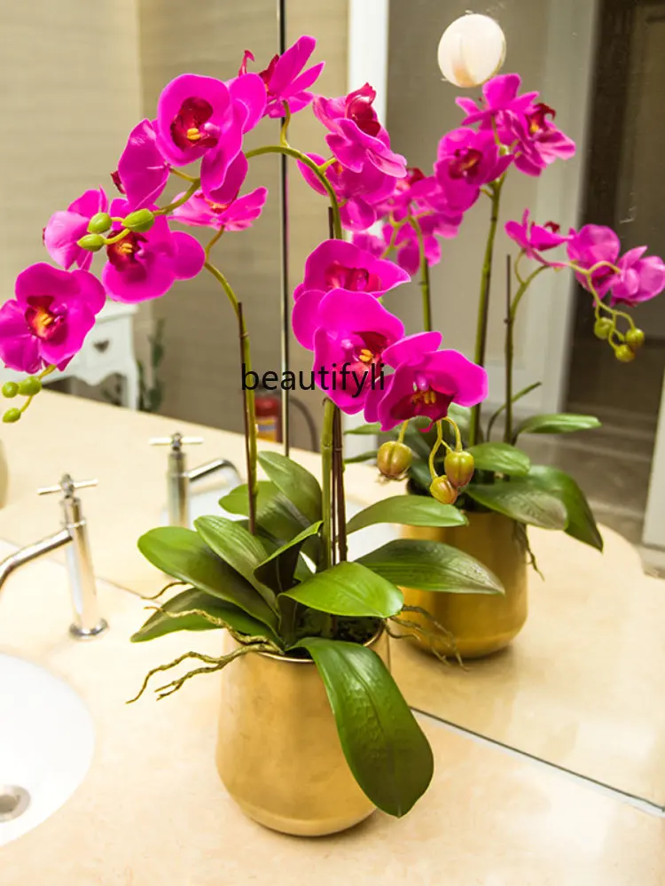 yj Artificial Flower Phalaenopsis Set Vase Pot Decoration Fake Flower and Decorative Flower