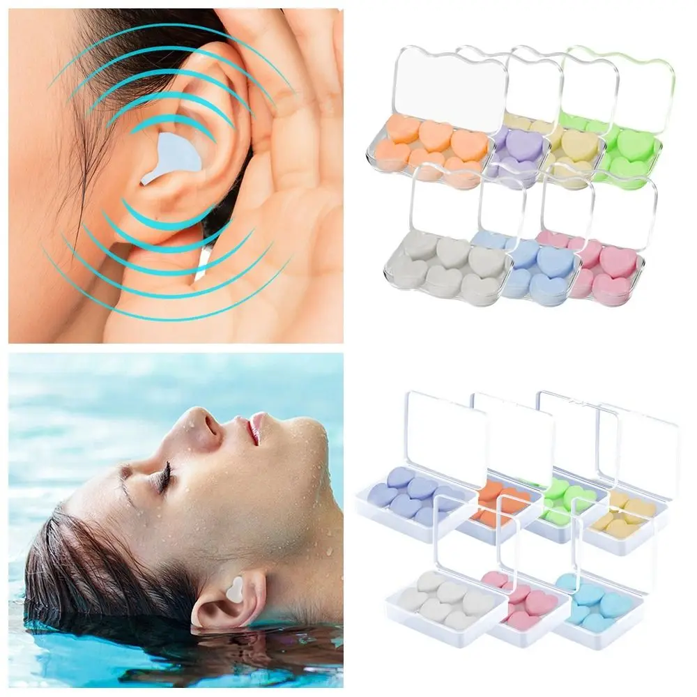 

3Pair Gift Multicolor Ear Plugs Heart Shape Noise Reduction Swimming Earplugs Diving Kneadable Waterproof Earplugs Unisex