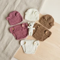 Newborn Baby Photo Props Bear 3 Piece Knitted Set Hat Shorts Bear Plush Toy Photography Accessories 3