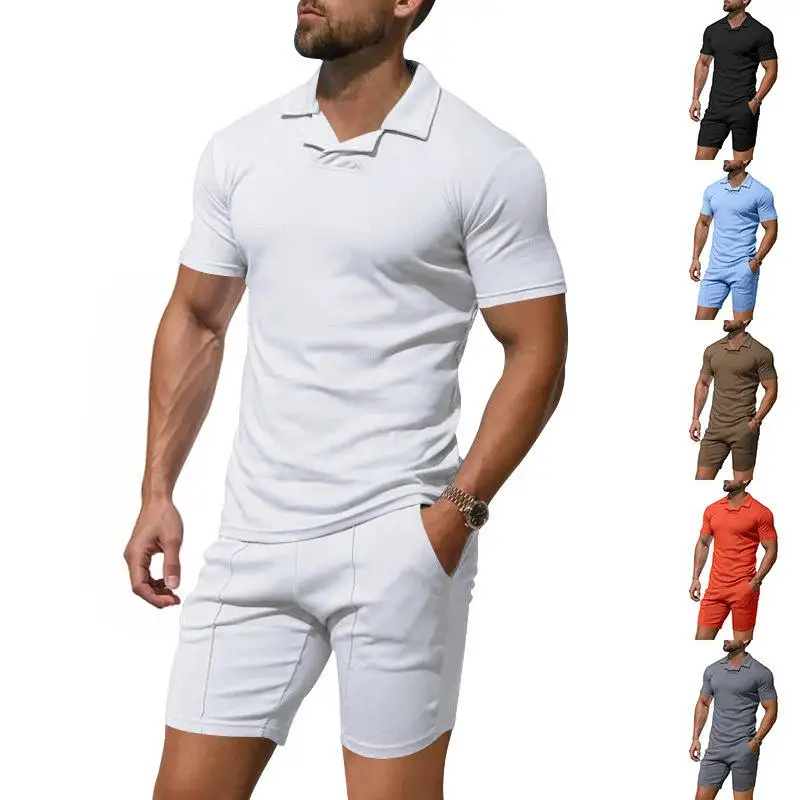 

Мужской летний комплект: рубашка с коротким рукавом и шорты, быстросохнущие, повседневные, облегающие, спортивные, в британском стиле, брюки длиной пять дюймов