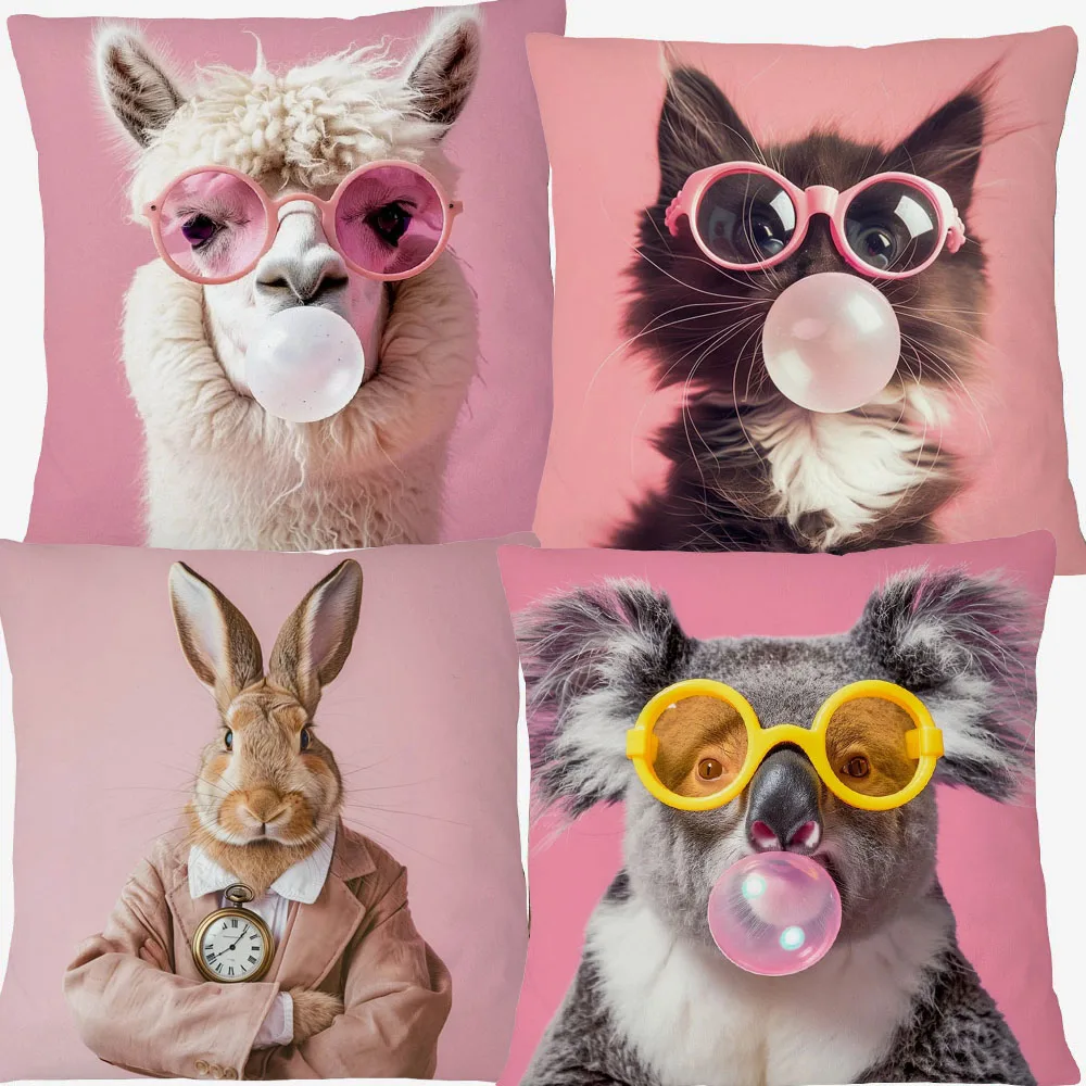 Pink Koala Rabbit Alice in Wonderland Cute Kitten Monkey Animals Cushion Covers Sofa Pillowcase