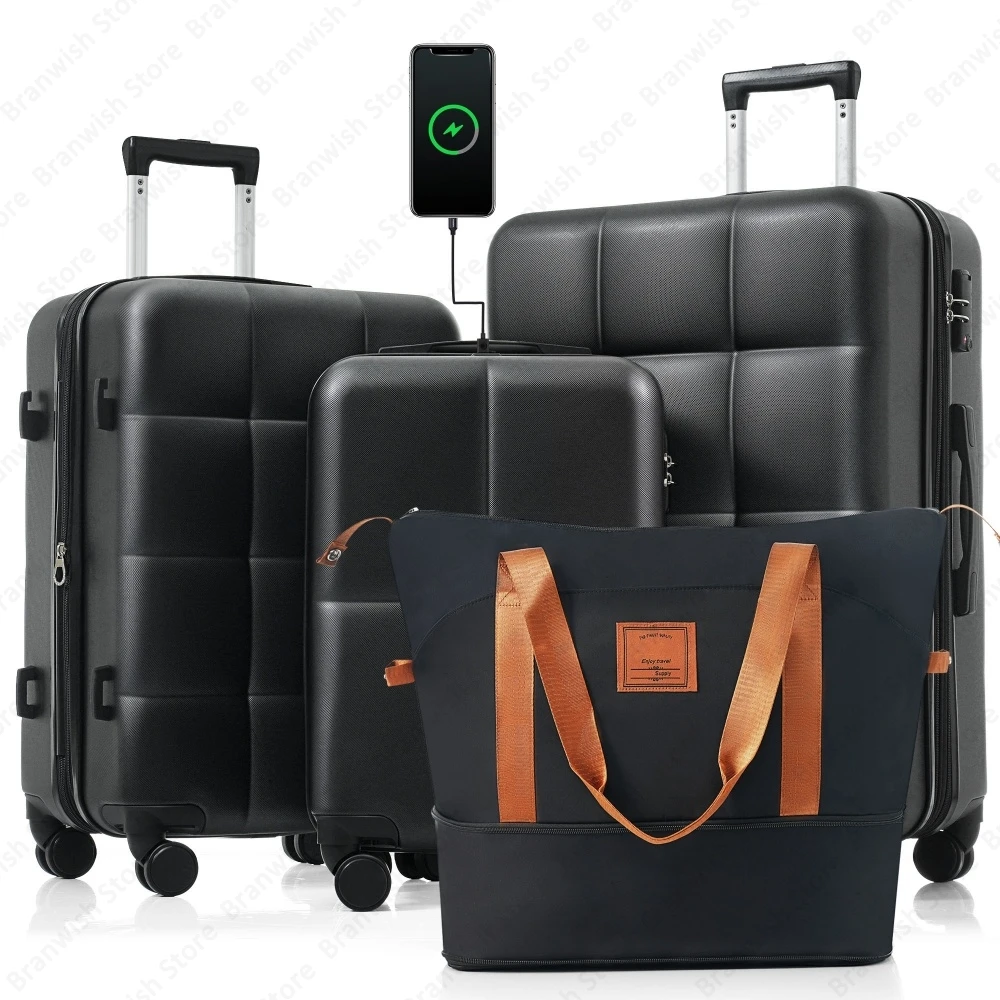 

Hard Shell Luggage Set SpinnerWheels Suitcase with USB Port Travel Bag Cup Holder Carry On Checked Luggage for Travel Business