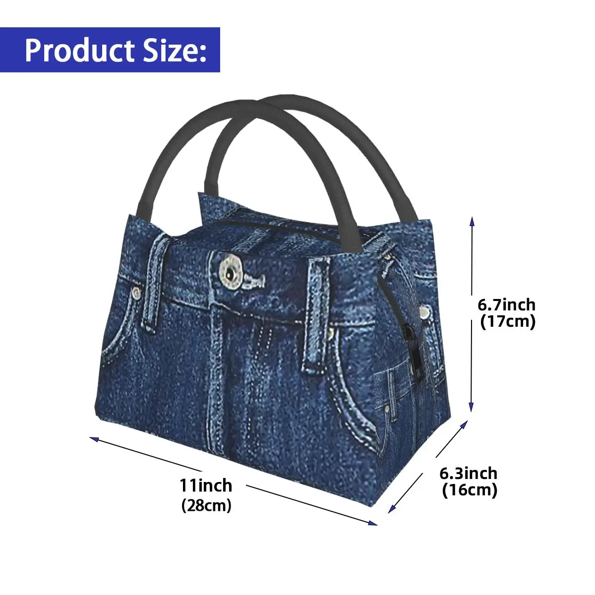 Blue Denim Classic Jeans Texture Insulated Lunch Bag for Women Children Leakproof Food Boxes Thermal Lunch Box Tote
