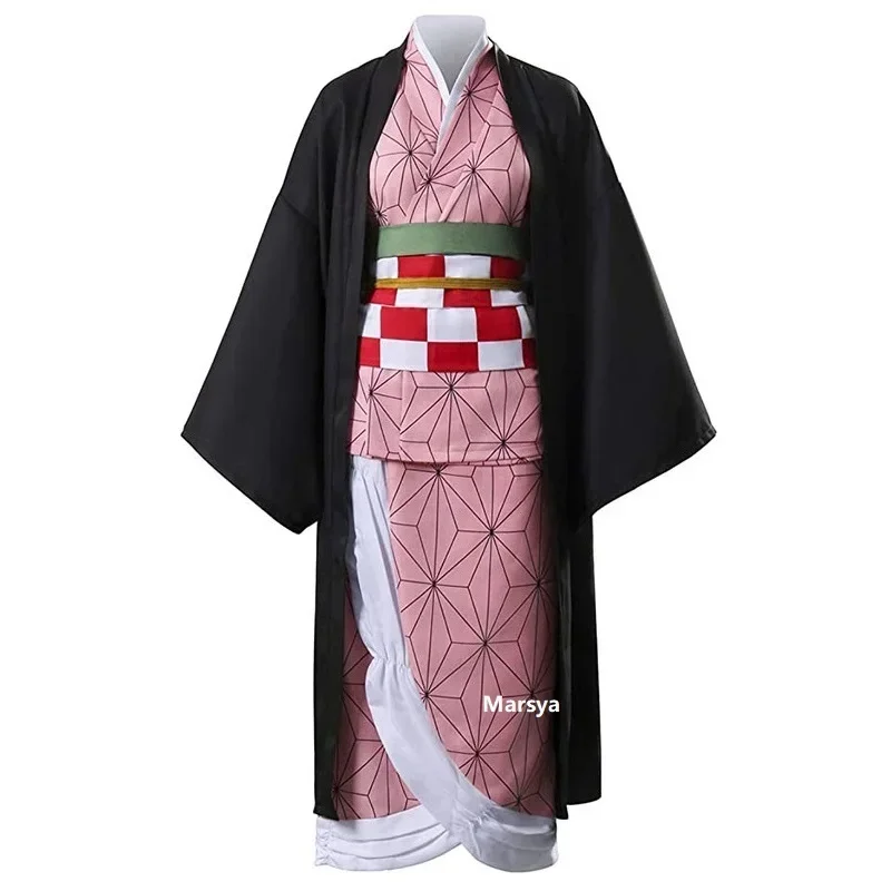 Kamado Nezuko kostium cosplayowy Anime pogromca demonów Kimono Hallween dla kobiet dzieci buty dla dorosłych peruka kolczyki brelok do kluczy