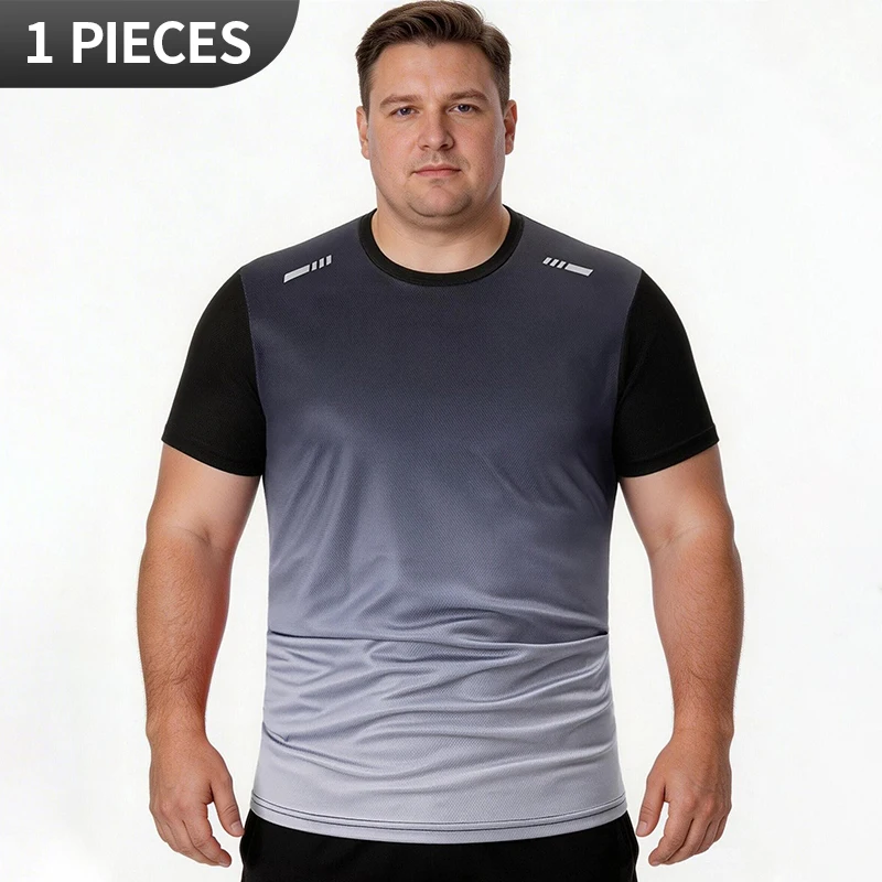 

Summer men's oversized casual breathable short sleeved gradient round neck T-shirt fat size middle-aged comfortable home sleepwe