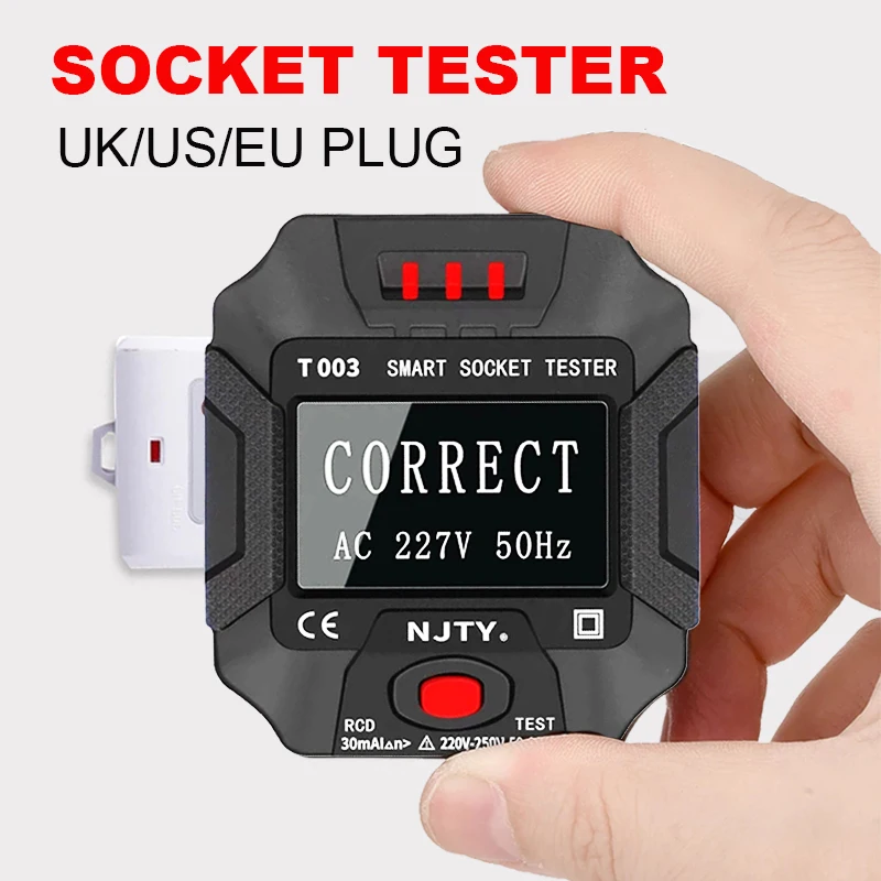 NJTY Socket Tester Large Backlit Voltage Test RCD30mA Detector UK US EU Plug Ground Zero Line Plug Polarity Phase Check HABOTEST