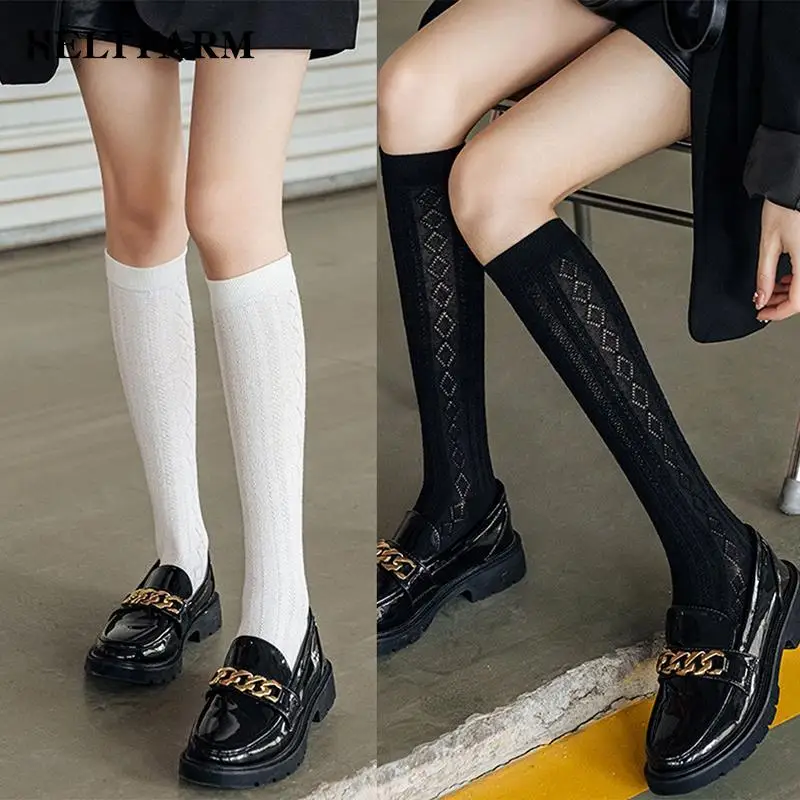 Sommer dünne Frau Socken jk Kostüme Mädchen Knies trümpfe Japan Stil High School Student Strümpfe lange Socken fest schwarz weiß