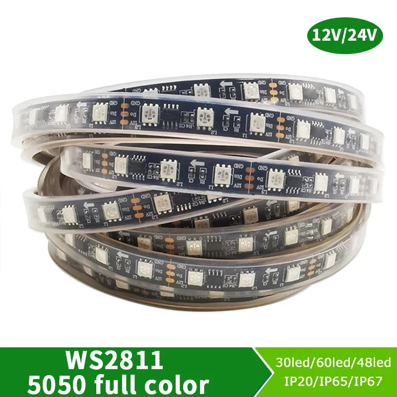 

5 м WS2811 Pixel светильник Strip DC12V DC24 5050 SMD, Адресуемая RGB Φ 30 60 Светодиодный Внешняя 1 IC Control 3 опционально водонепроницаемая