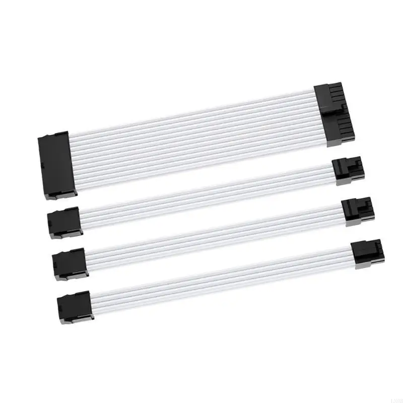  Flexible Sleeved Power Extension Cords 24Pin 8Pin PCIE Black 30CM 5PCS
