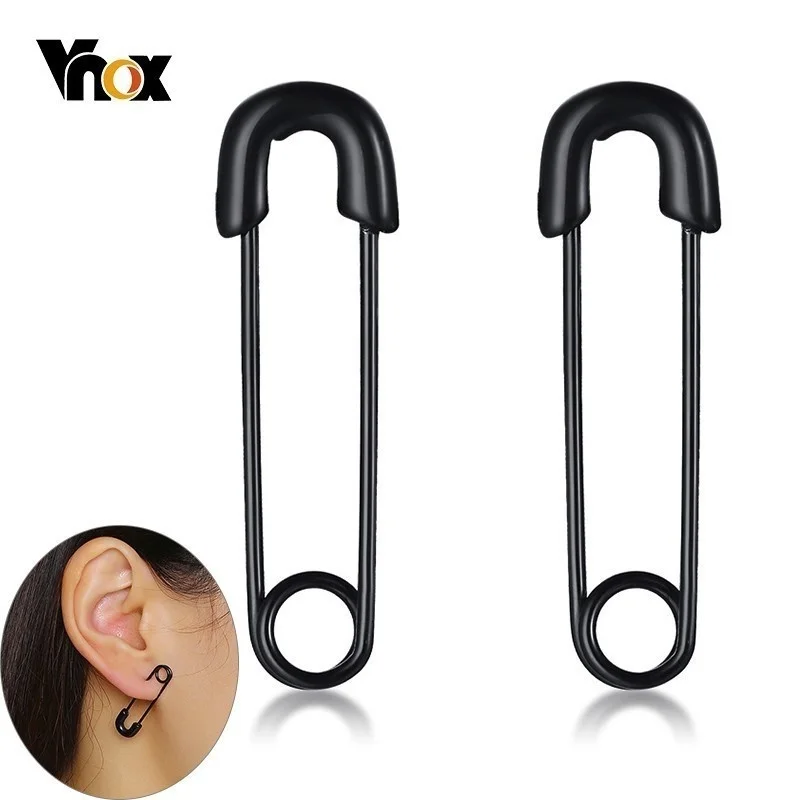 Vnox Trendy Minimalist Safety Pin Earrings for Women Stainless Steel Tack Shape Stud Earring Feme Street Wear Boucles d\'oreilles