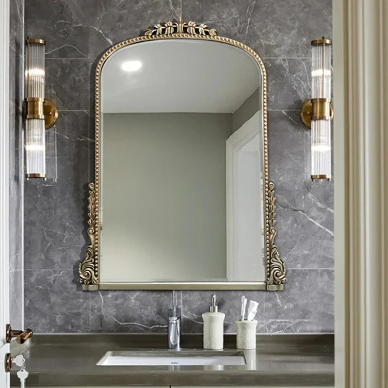 Arched Washbasin Mirrors European Wall Hanging Bathroom Mirror Carved Decorative Mirror A on sale