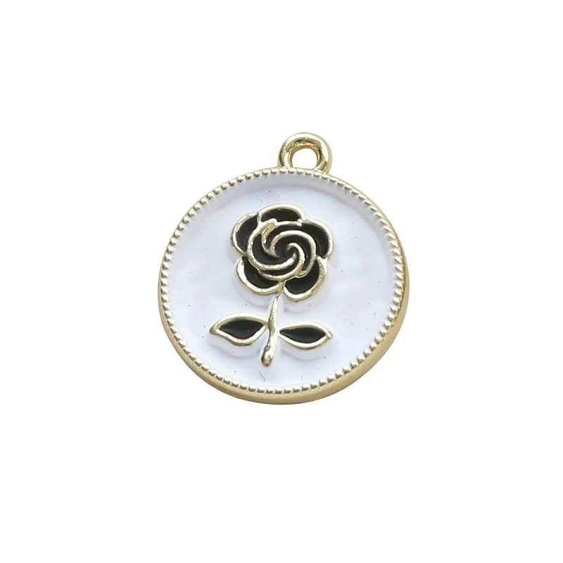 Pendentif en alliage de Style Simple Rose noir et blanc, bijoux faits à la main, collier porte-clés, accessoires, breloques, 1 pièce