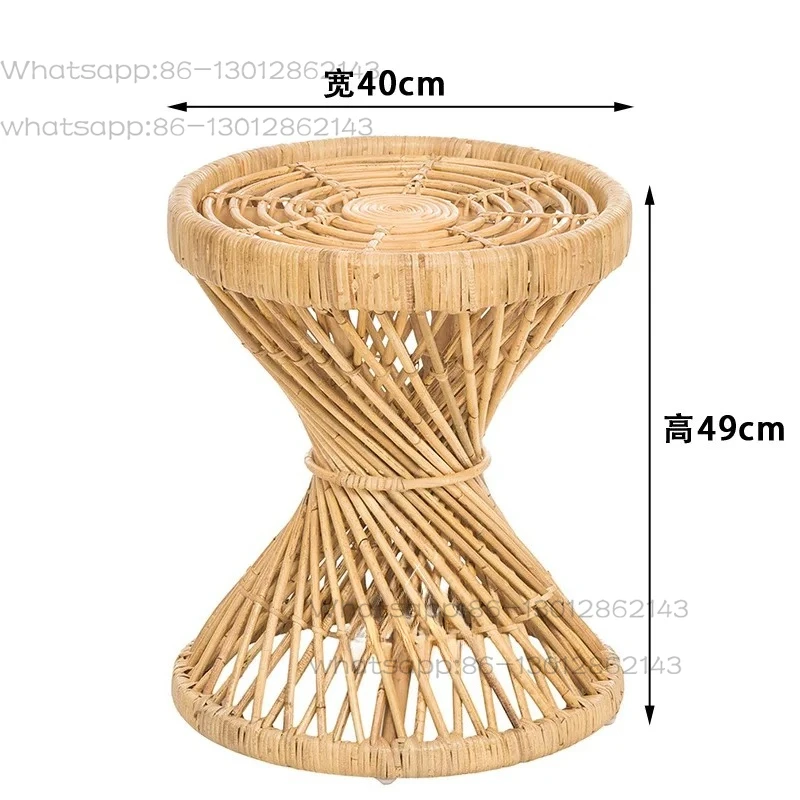 Rattan Hourglass Design Coffee Table Simple Living Room Small Round Table Multi-functional Footstool Bedroom Home Decoration