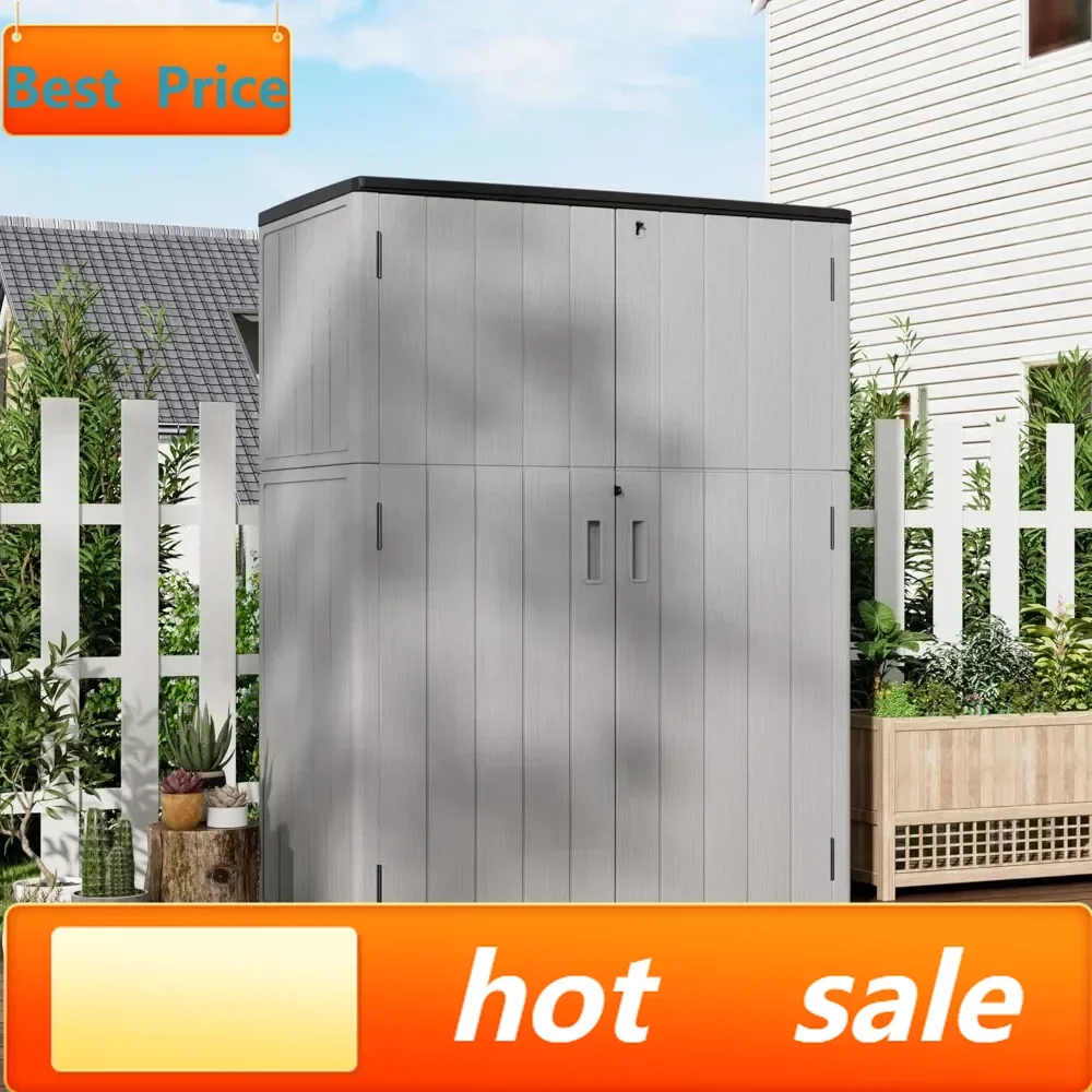 Cobertizos de almacenamiento verticales superventas con suelo, cobertizos y armarios de almacenamiento exterior impermeables para garaje, piscina, bicicletas