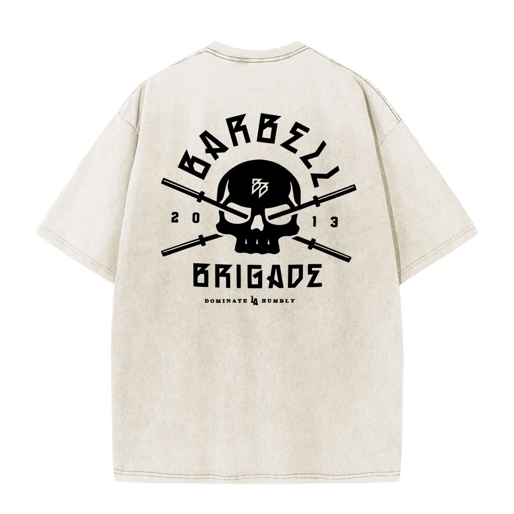 

BARBELL BRIGADE REBIRTH TEE Washed Vintage 230G 100% Cotton T Shirt Men Women Oversized Fit Training Running Shirts Sportswear