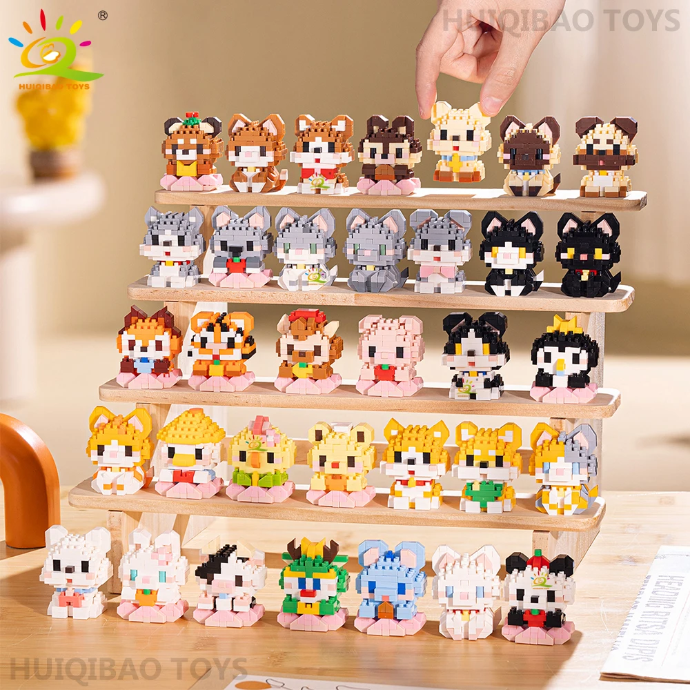 HUIQIBAO MINI Cute Pet Dog Cat Micro Building Block Model Set City Cartoon Animal Diamond Bricks Educational Toys for Adult