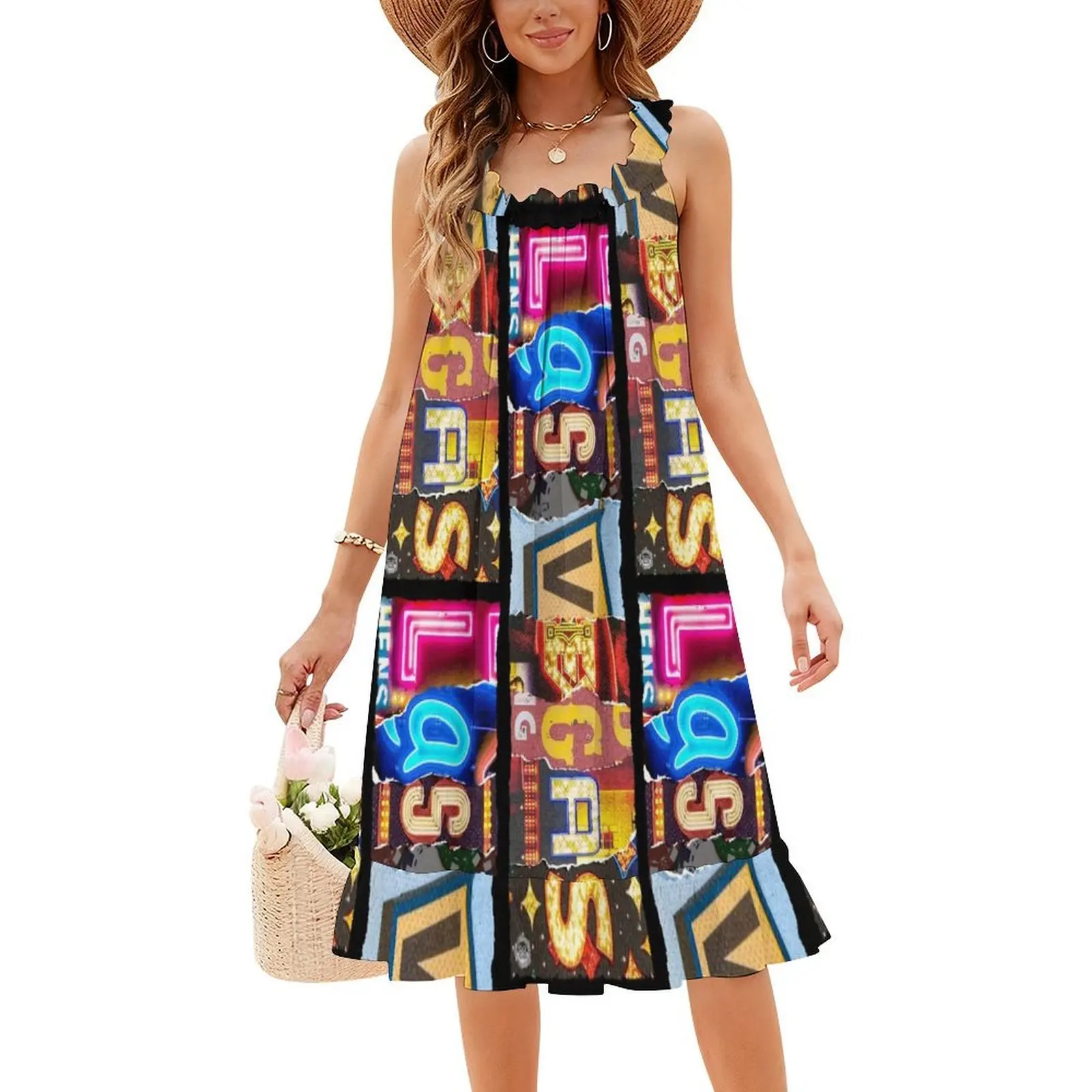 Las Vegas Signs Vintage Bohemian Dress Puff Sleeve Or Sleeveless Options For Women Dress Fergusons La Concha Golden Gate Vegas