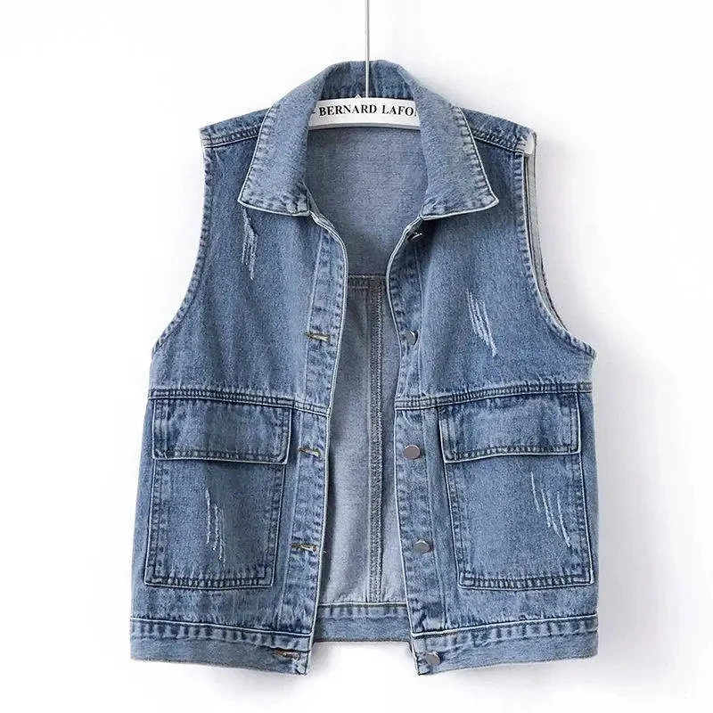 

2024 New Denim Vest Jacket Spring Autumn Women Fashion Sleeveless Temperament Waistcoat Cowboy Vest Coat Female Casual Lady Tops