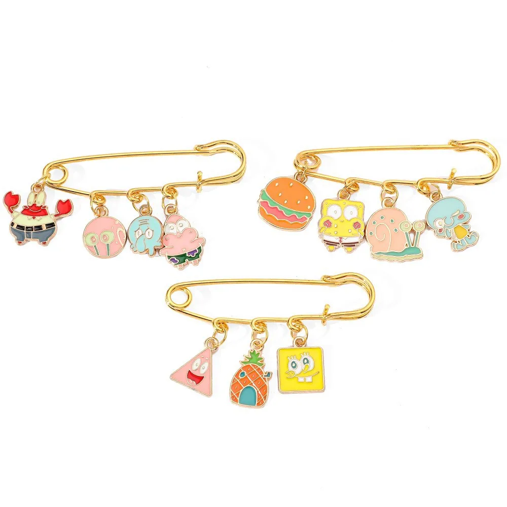 

Cute Cartoon Creative SpongeBob SquarePants Metal Pin Accessory Pie Big Star Octopus Brother Small Snail Pineapple House Brooch