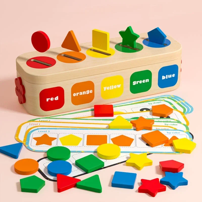 木製の幾何学的形状のビルディングブロック,モンテッソーリ教育玩具,カラフルなボックス,男の子と女の子のための品揃え,ギフト