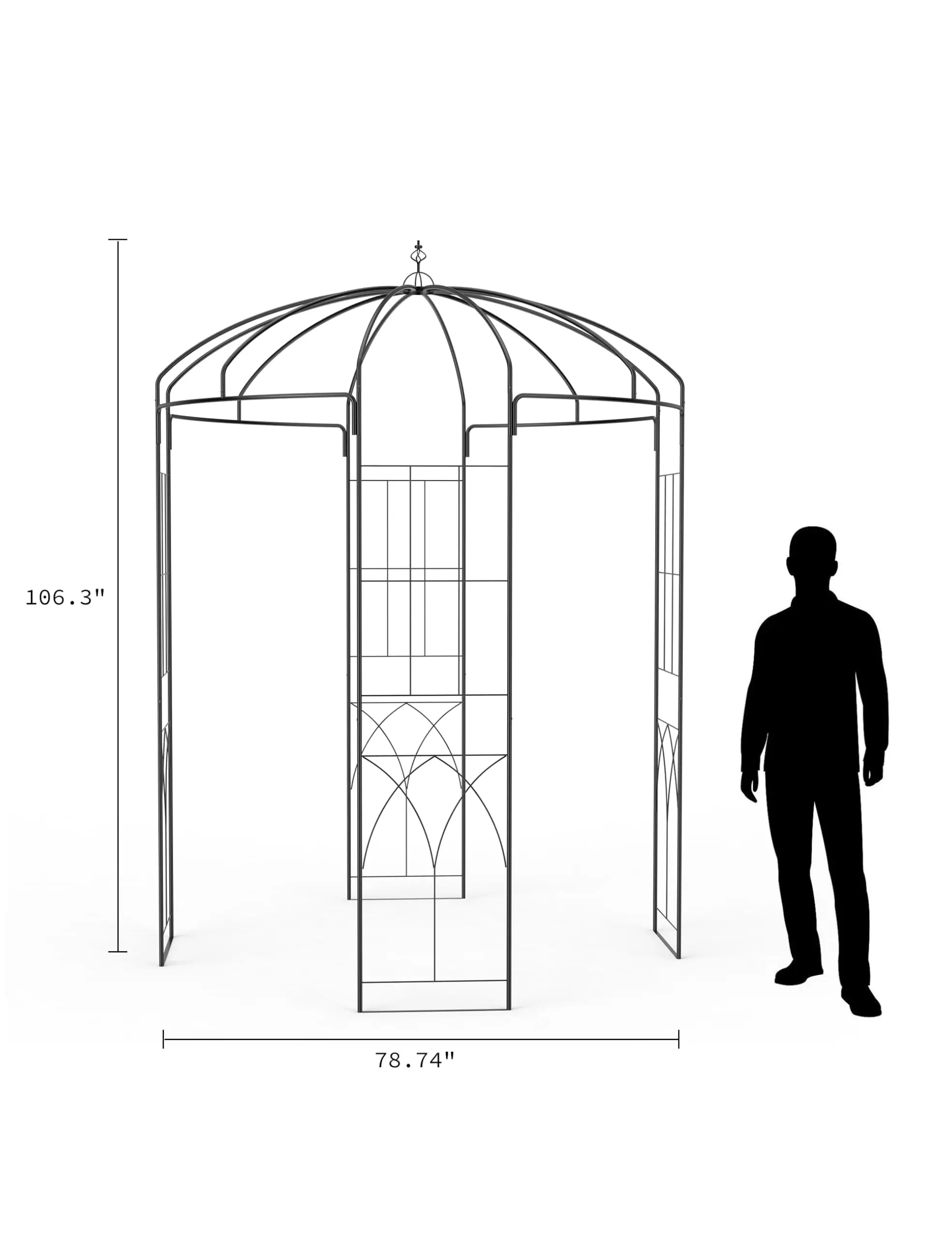 9ft Metal Birdcage Garden Arbor - Heavy Duty Steel Pergola Pavilion with 8 Ground Stakes, Rust-Resistant Wedding Arch
