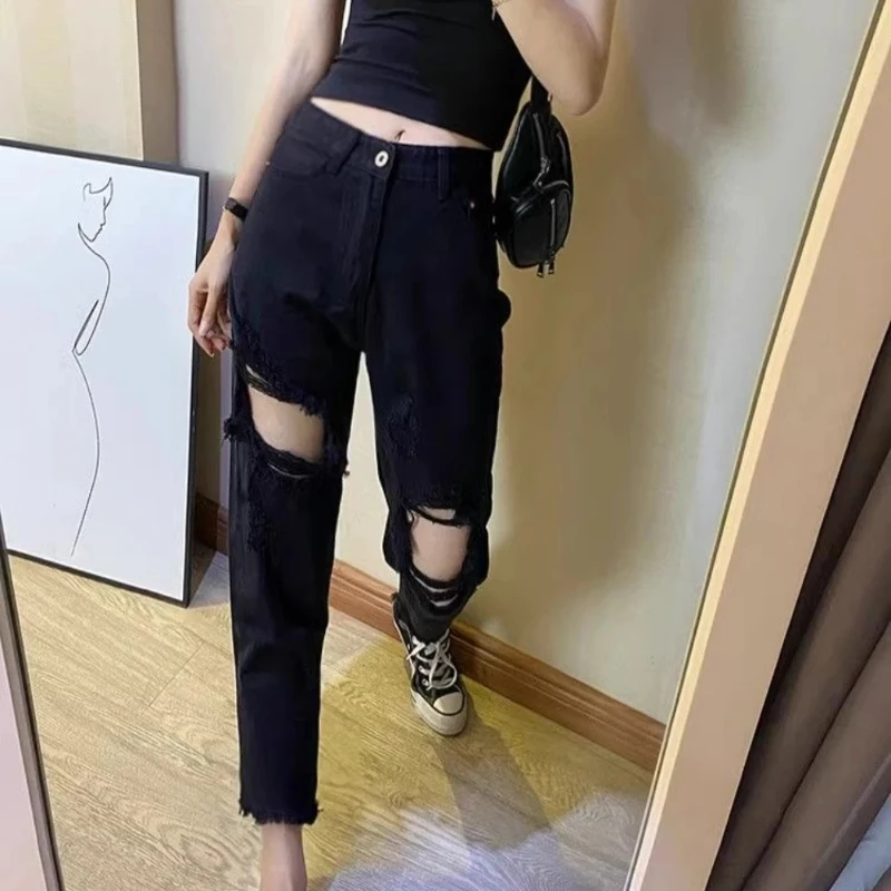 

High Waist Female Cowboy Pants Straight Leg Women's Jeans Korean Popular Clothes Gyaru Retro Fashion Casual Grunge Y2k Trousers