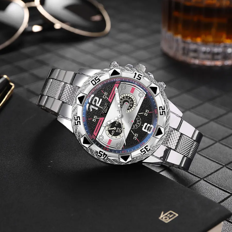 

Новые Роскошные мужские часы, модные деловые часы, цифровые кварцевые часы из нержавеющей стали, светящиеся большие искусственные часы