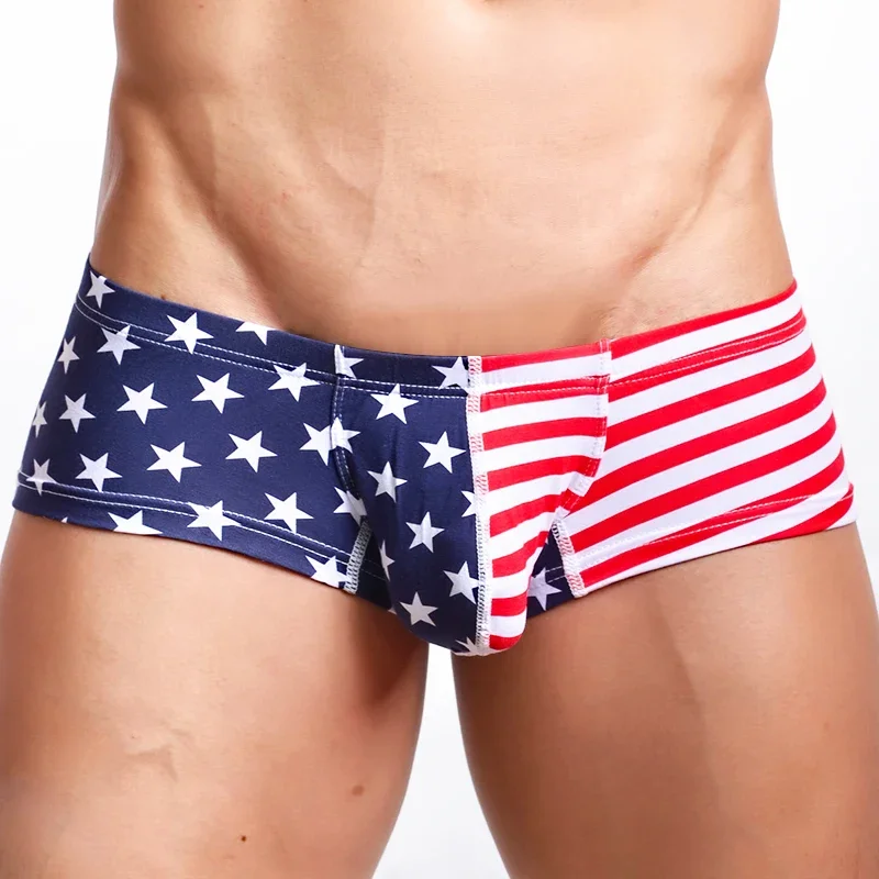 

Patriotic Men's USA Flag Boxer Shorts Low Rise Cotton Breathable Underwear Sexy Comfort 4th July Party Trunks