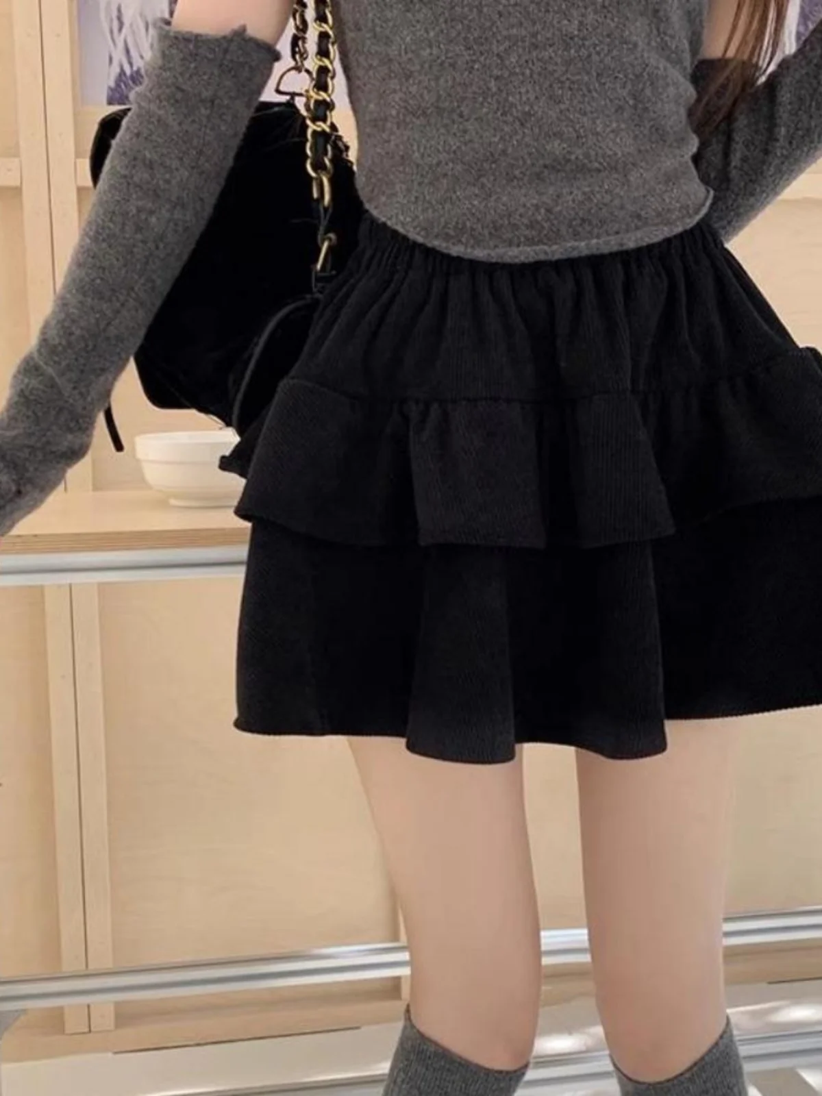 

Женская вельветовая юбка А-силуэта больших размеров, осенне-зимняя новинка, с высокой талией, утягивающая, короткая, из других материалов