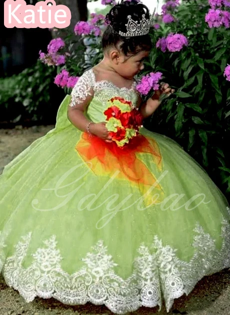 فستان فتاة الزهور منتفخ من التول الأبيض لحفلات الزفاف مع فيونكة مخصصة لحفلات أعياد الميلاد للأميرة للأطفال #5