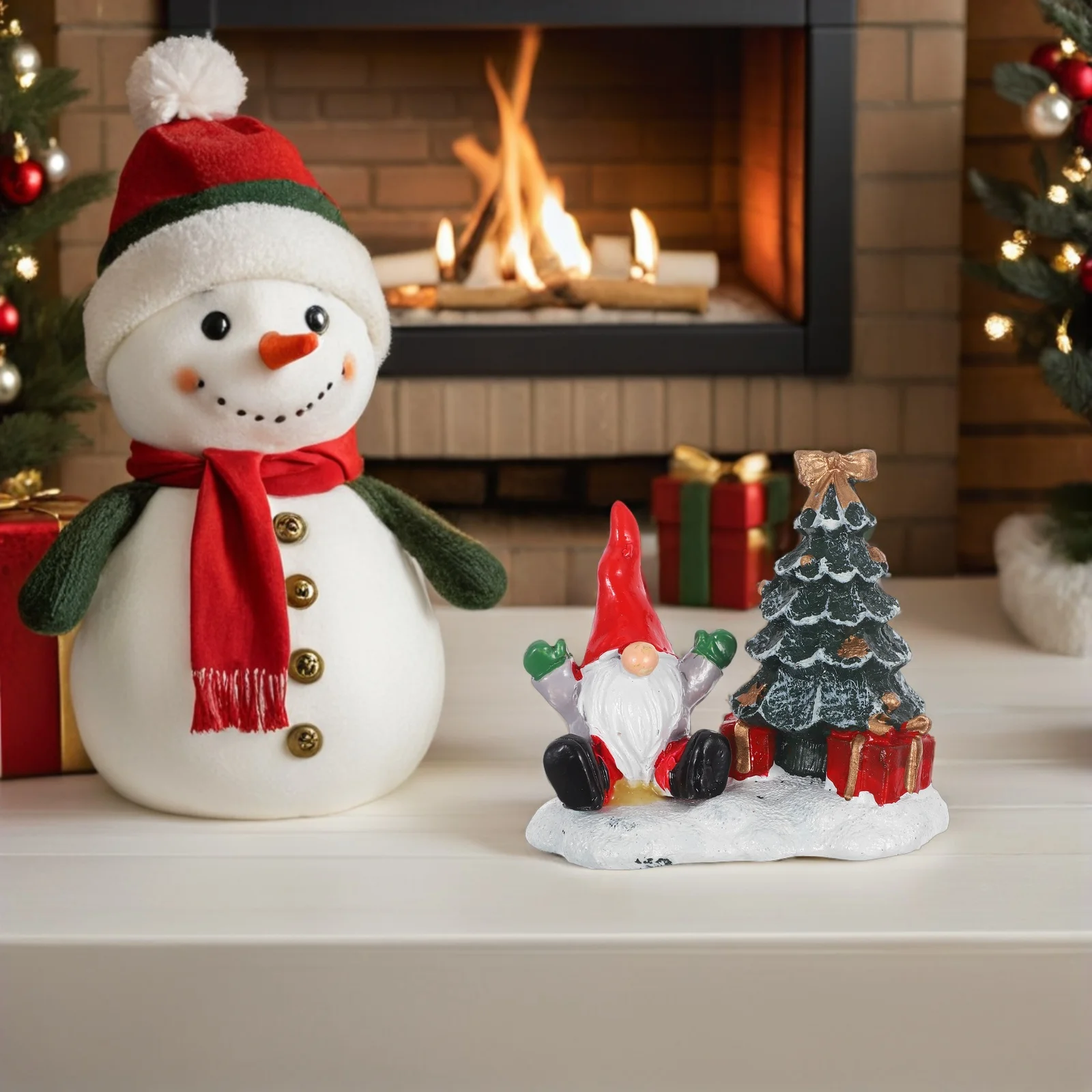 

2pcs Christmas Resin Tabletop Decor Santa Claus Mini Tree Figurines Holiday Party Decoration Mantel Statues Ornament Centerpiece