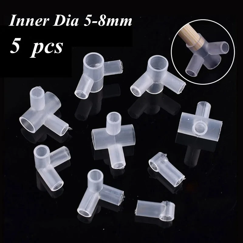 5Pcs Inner Dia 5-8mm DIY Handmade Architectural Model ,Plant Support Connector Tee Four Way Joint Pipe Adapter Fittings Shelf