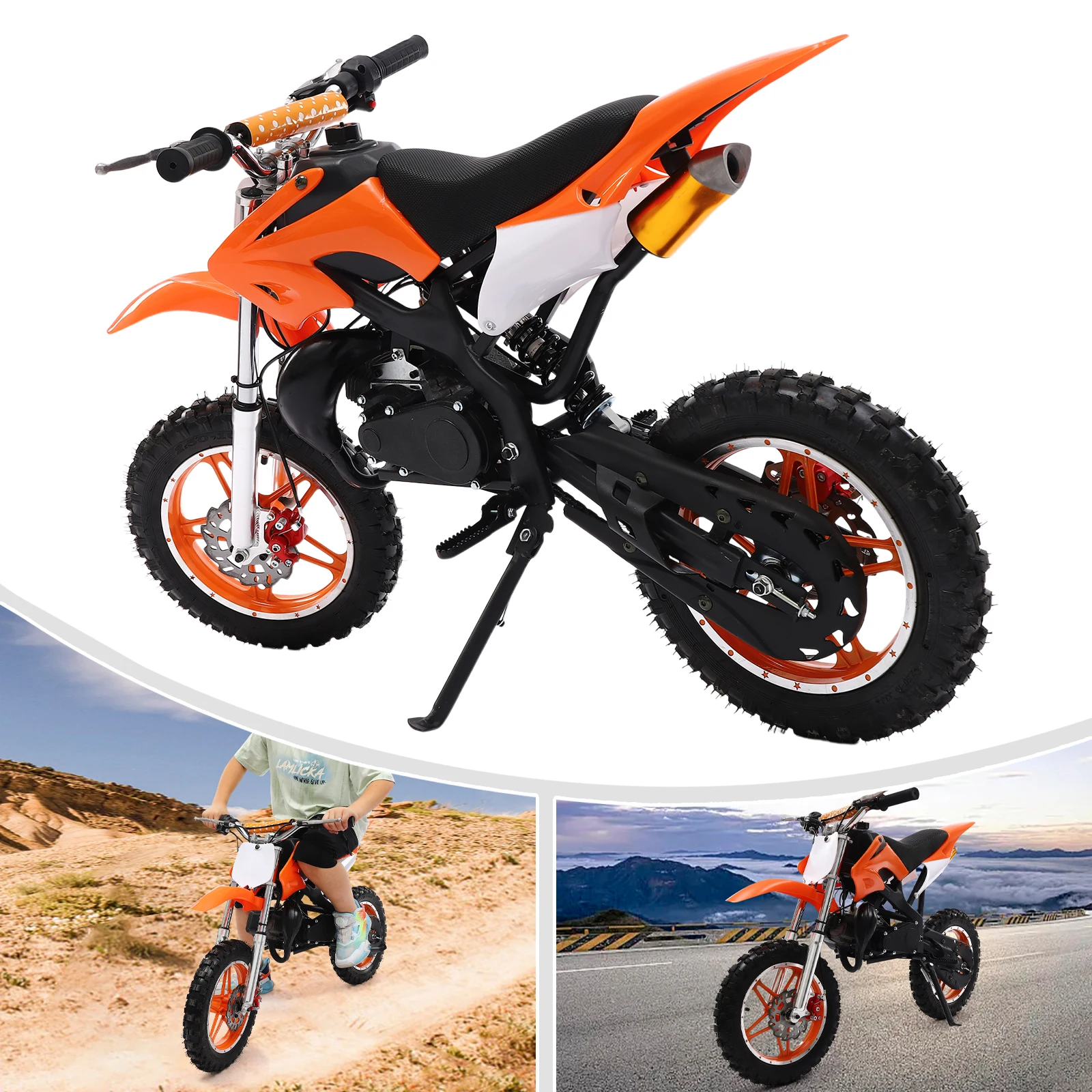 10inch 2-Stroke Orange Children's Off-Road Vehicle 49cc Dirt Bike for 6-16 Years Old 220.46 Lbs Children