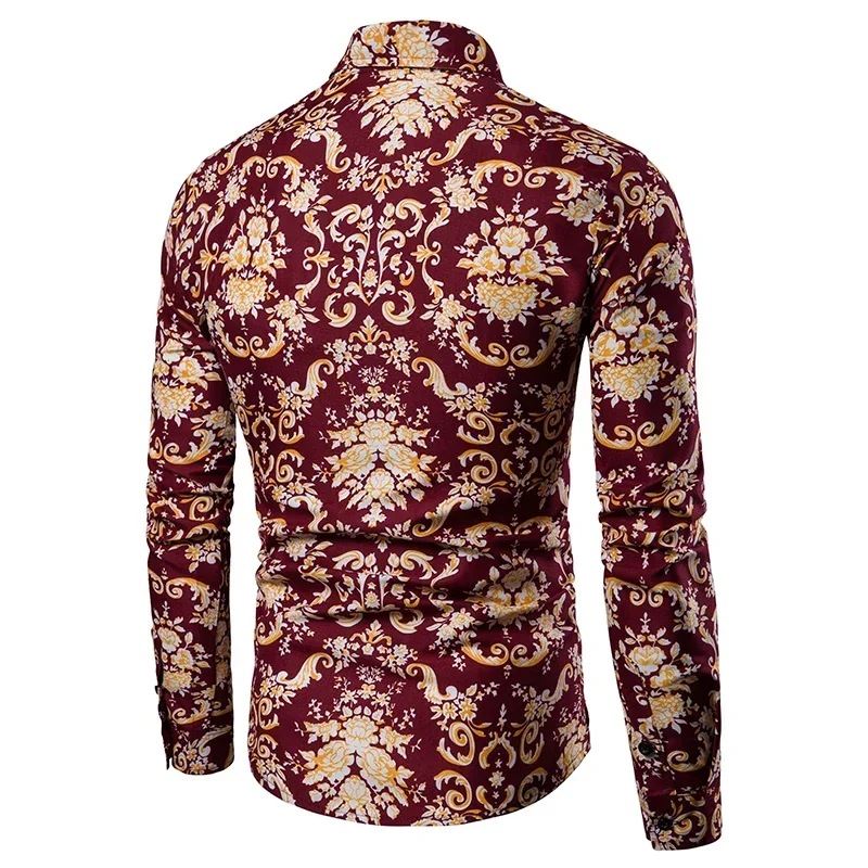 Fashion 2022 High Quality Business Flower Printed Bridegroom Men Shirts Men Slim Long Sleeve Dress Shirt Men's Long Sleeve Shirt