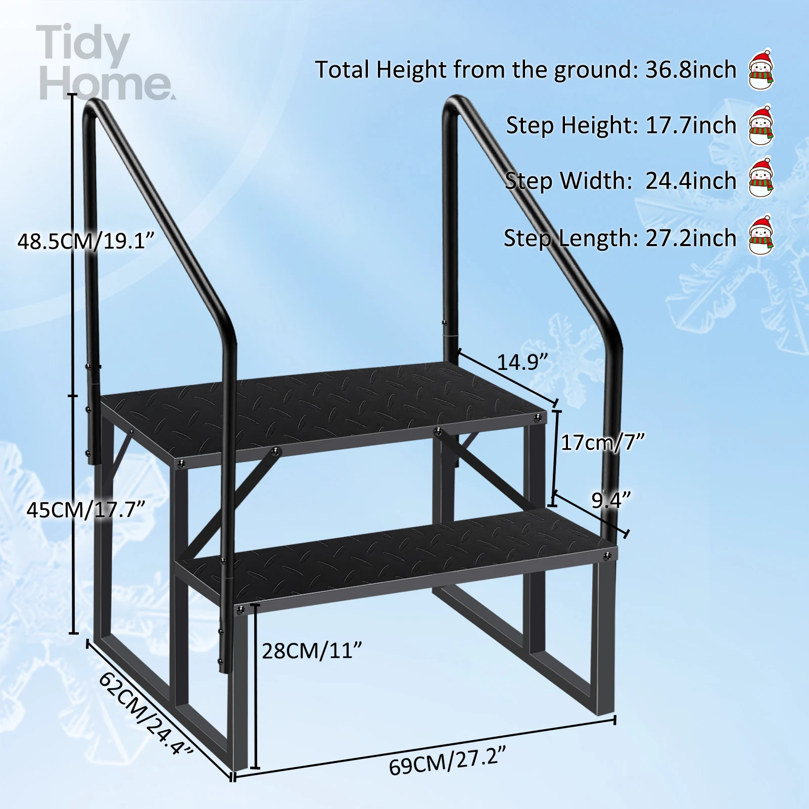 2 Step Ladder with Handrail, Swimming Pool Ladder Above Ground, RV Steps with Anti-Slip Panel, Mobile Home Stairs for Reaching
