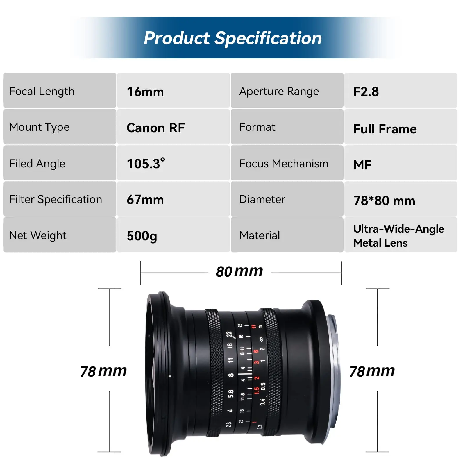 Brightin Star 풀 프레임 초광각 수동 초점 미러리스 카메라 렌즈, 니콘 Z RF 소니 L 마운트용, 16mm F2.8