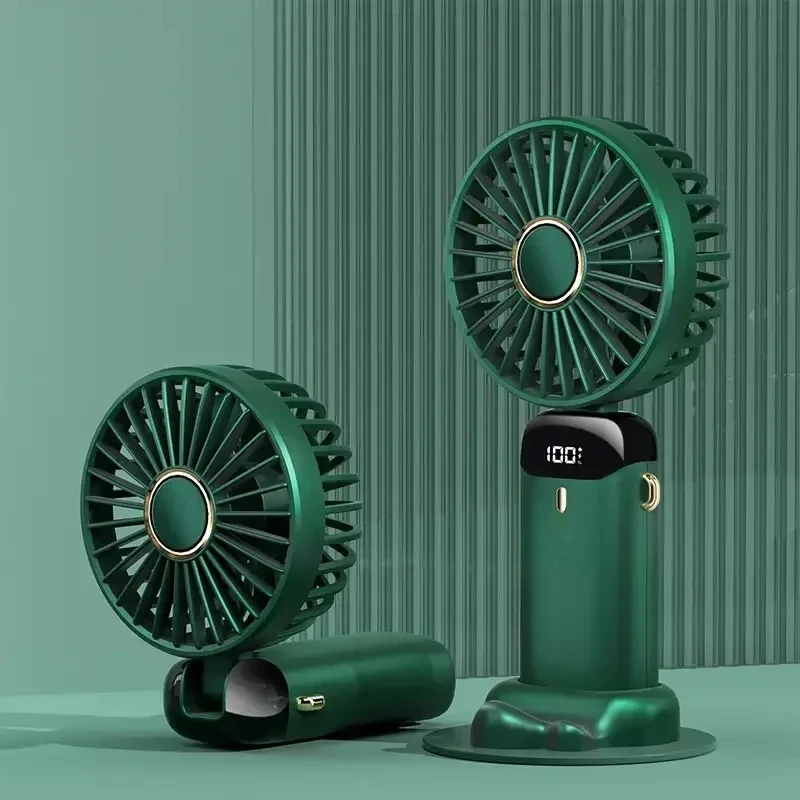 Tragbarer Mini-Ventilator mit 5 Geschwindigkeitsstufen, faltbarer Ventilator zum Umhängen am Hals, wiederaufladbarer USB-Ventilator mit Telefonständer und Display-Bildschirm