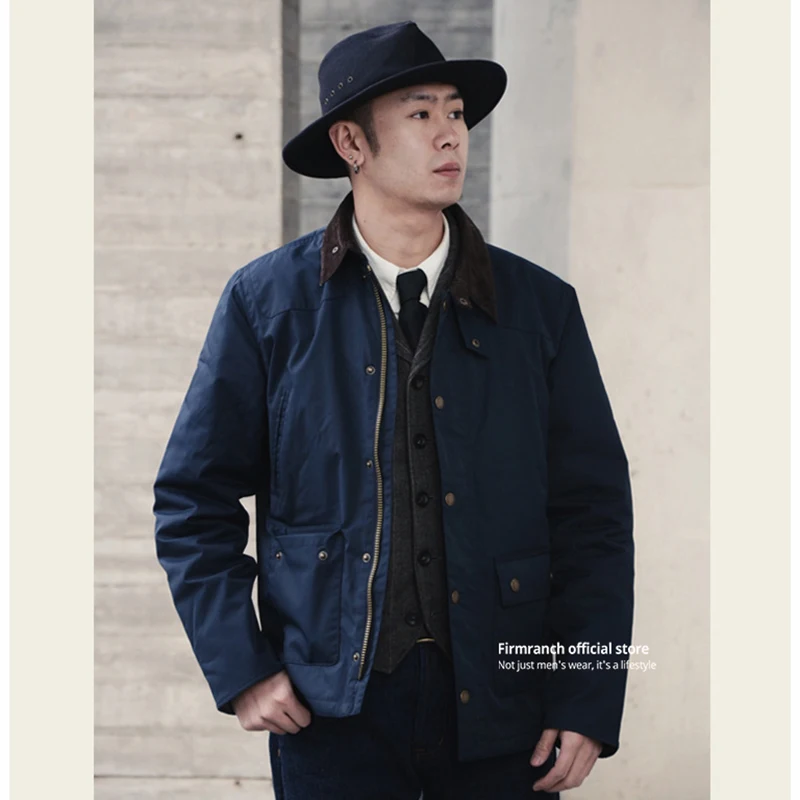 Firmranch British Vintage Quilted Oil Wax Hunting Jacket Cargo Corduroy Lapel Trench Short Coat Spring Reelin Blazer Men Women